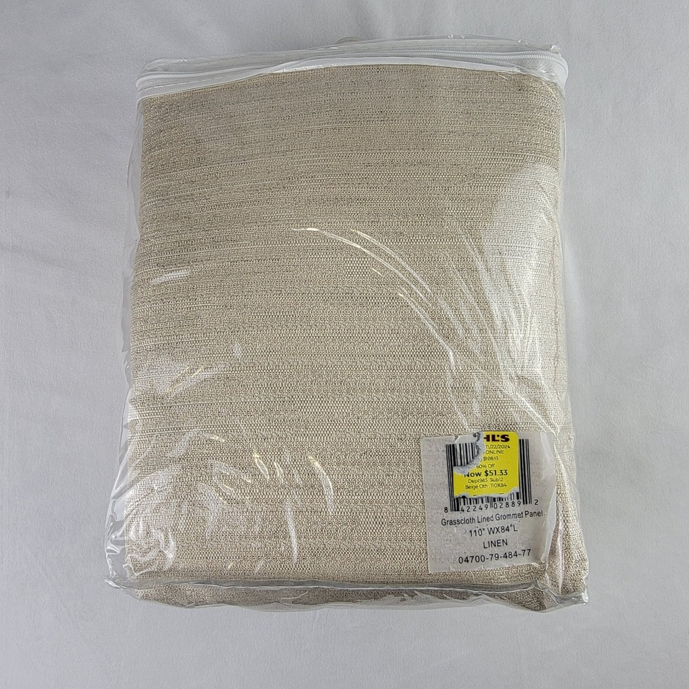 Ricardo Grasscloth Lined Grommet Patio Panel Beige Linen 110x84 Extra Wide NEW - Picture 3 of 4